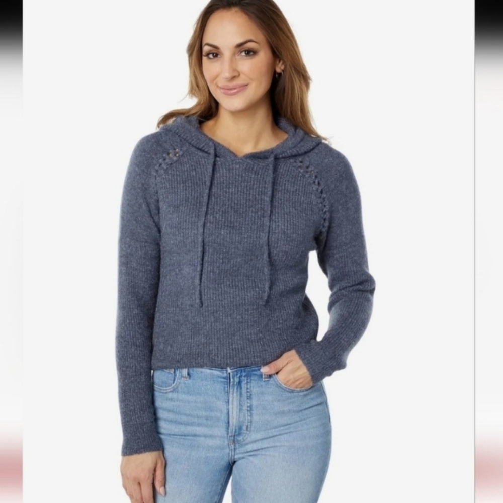 Revolve Heartloom Basel Knit Hoodie Sweater Small Ocean Blue